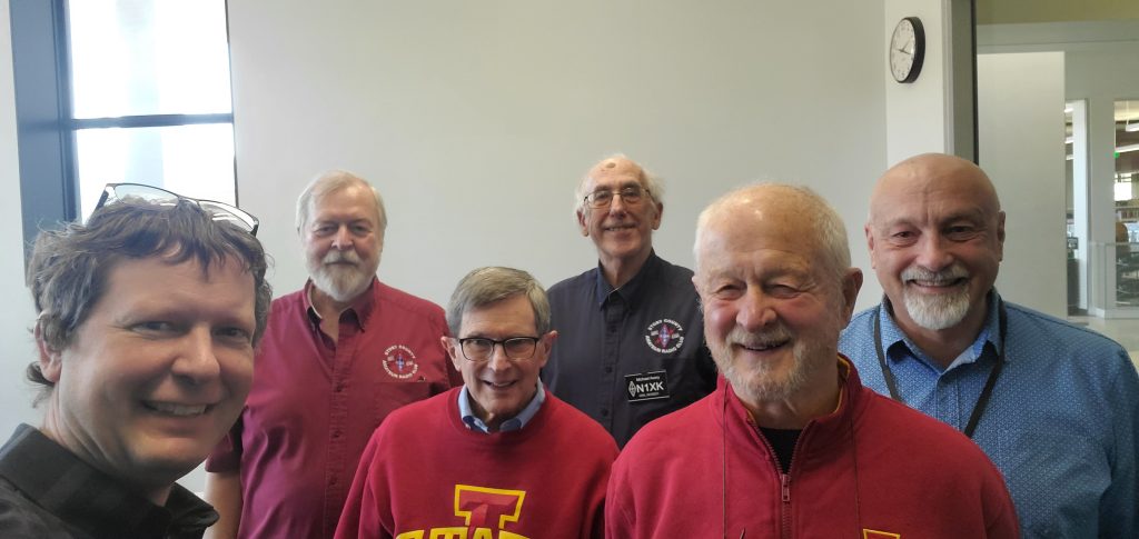VEs at the January 28th, 2024 session. Pictured are Claus (AE0S), Ron (KN0R), Skip (AD0H), Michael (N1XK), Chuck (WA0ROI), and Bill (WI0JK)